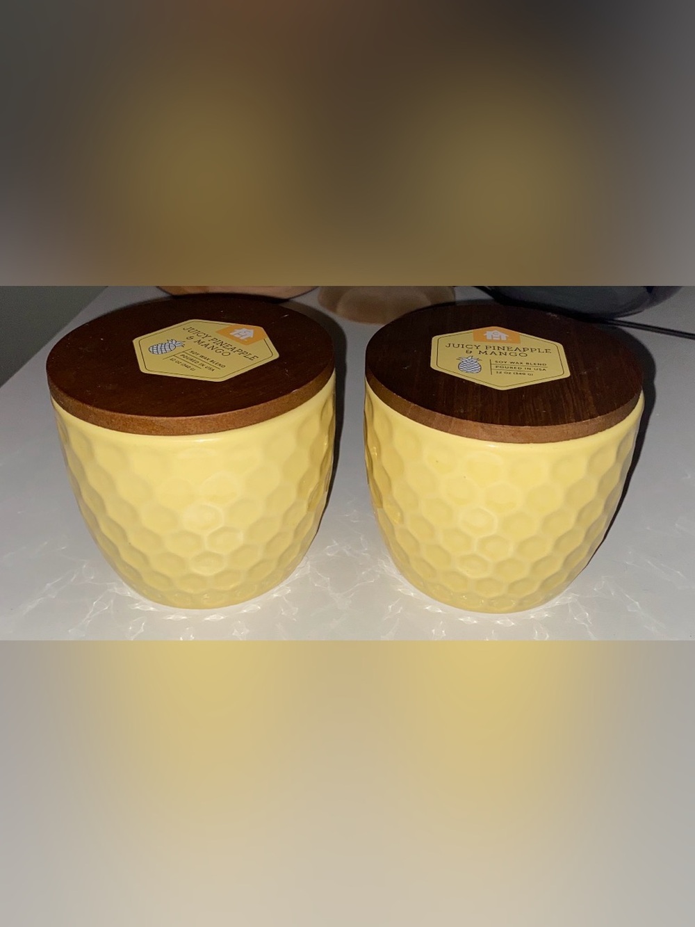 Juicy Pineapple & Mango Candles X’s 2 Ceramic Jars With Wood Lids 12 Oz Each